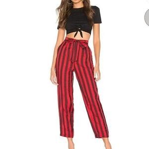 L’ Academie The Jerome Red Black Striped Linen Blend Pants Size XXS NWT